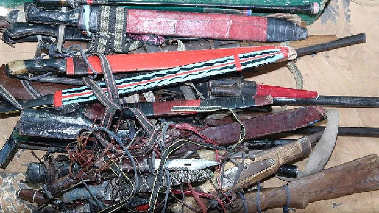 Weapons recovered by Bauchi police following the arrest of 47 suspects during the Disina by-election.