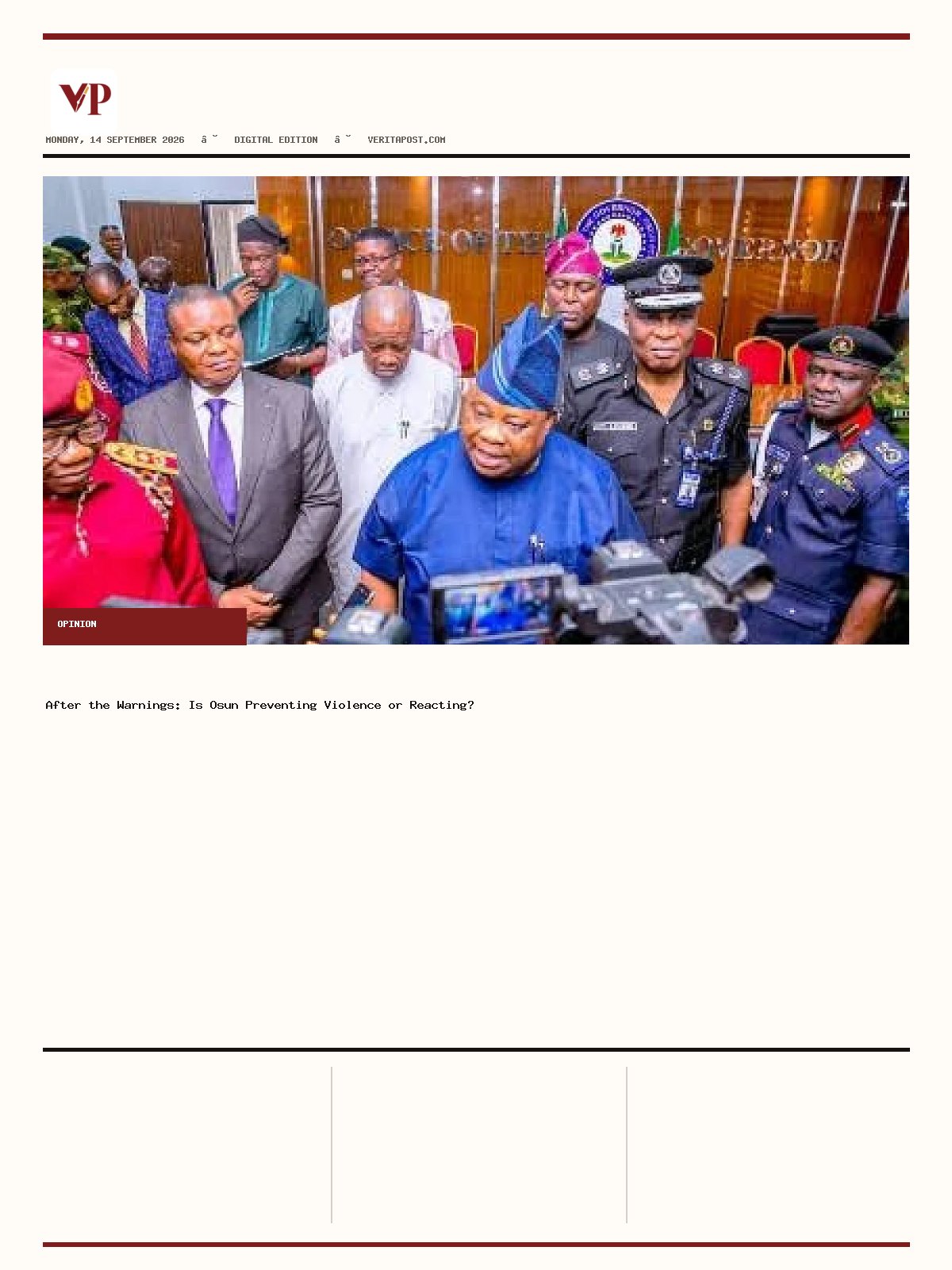 Generated front page of Verita Post E-Paper