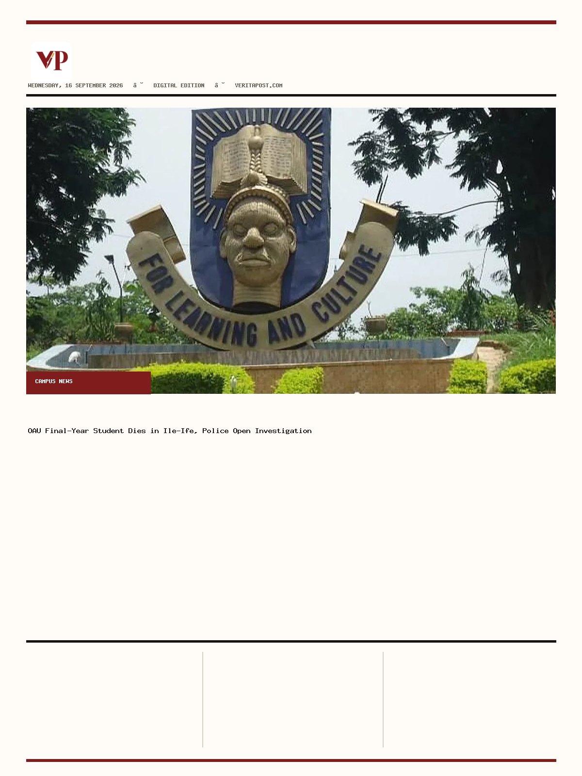 Generated front page of Verita Post E-Paper