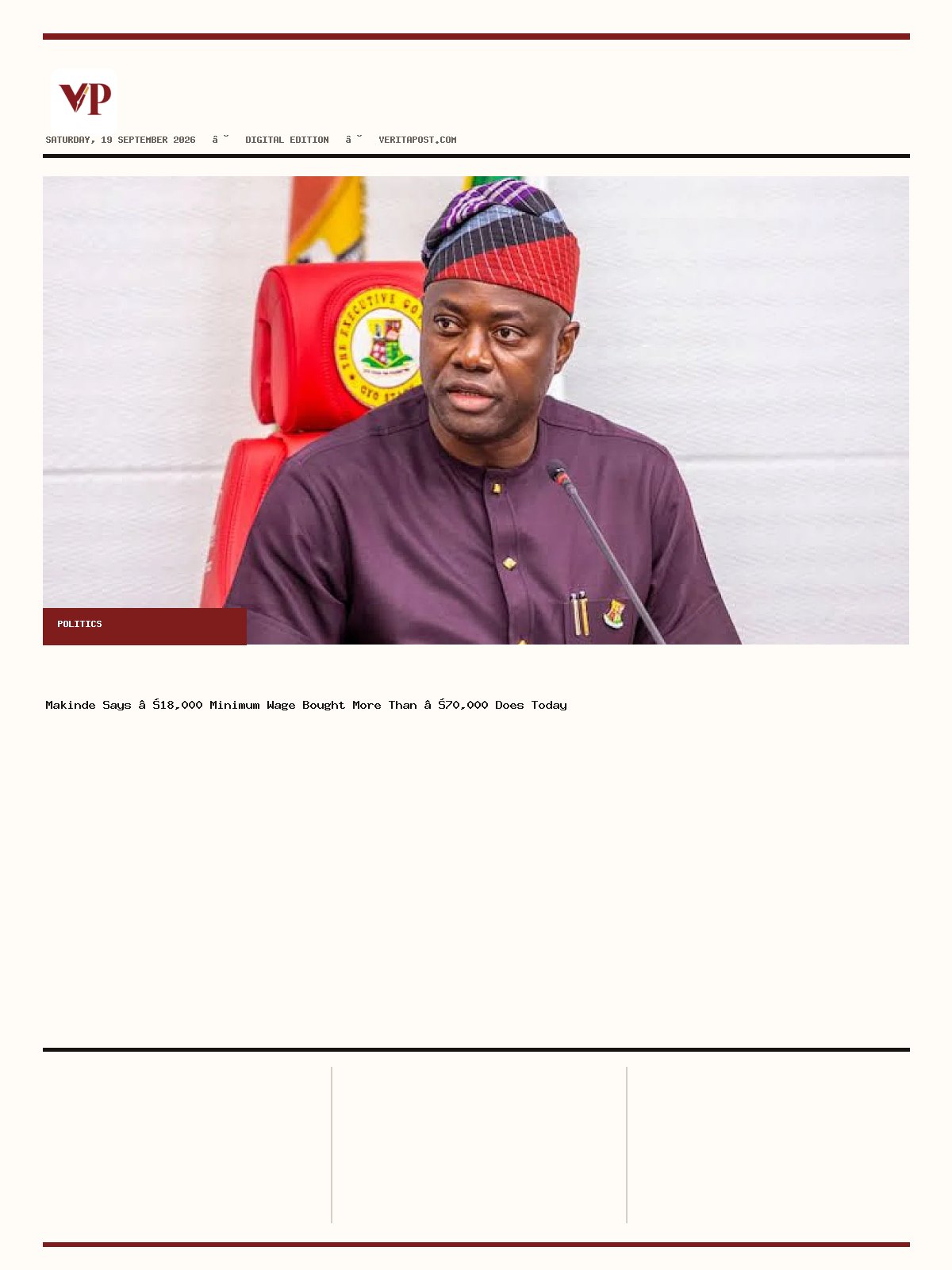 Generated front page of Verita Post E-Paper