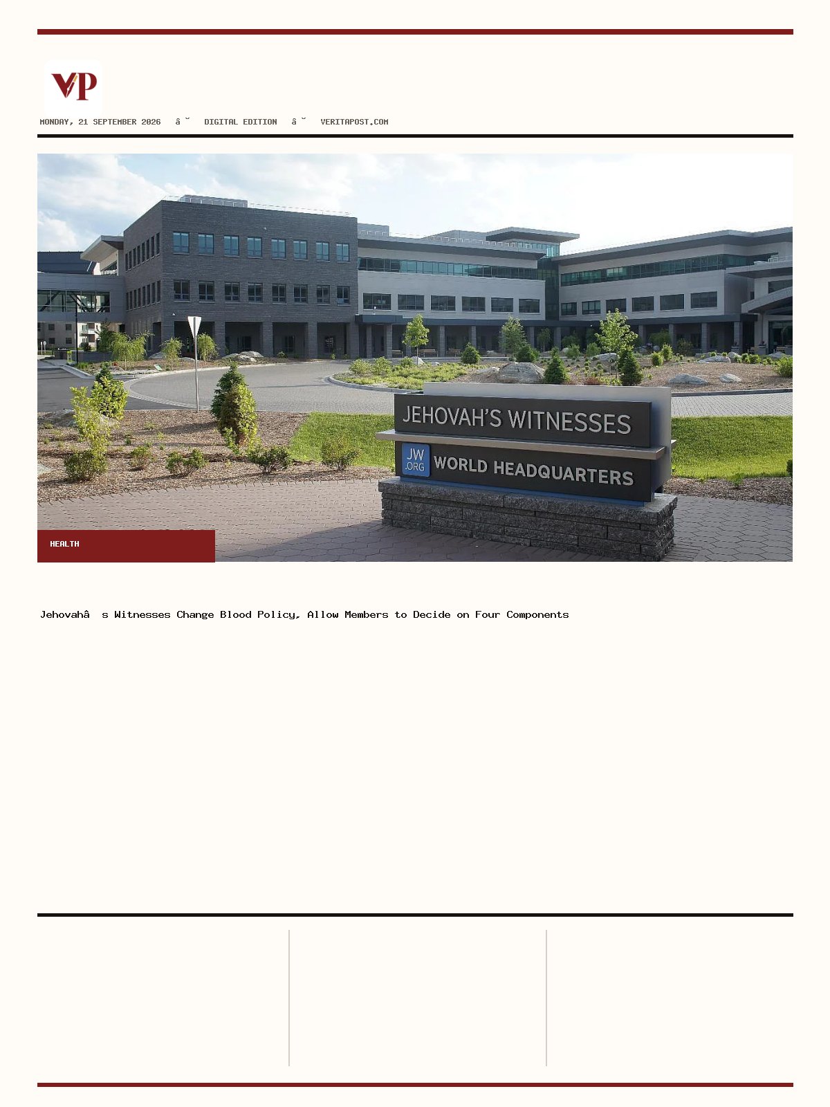 Generated front page of Verita Post E-Paper